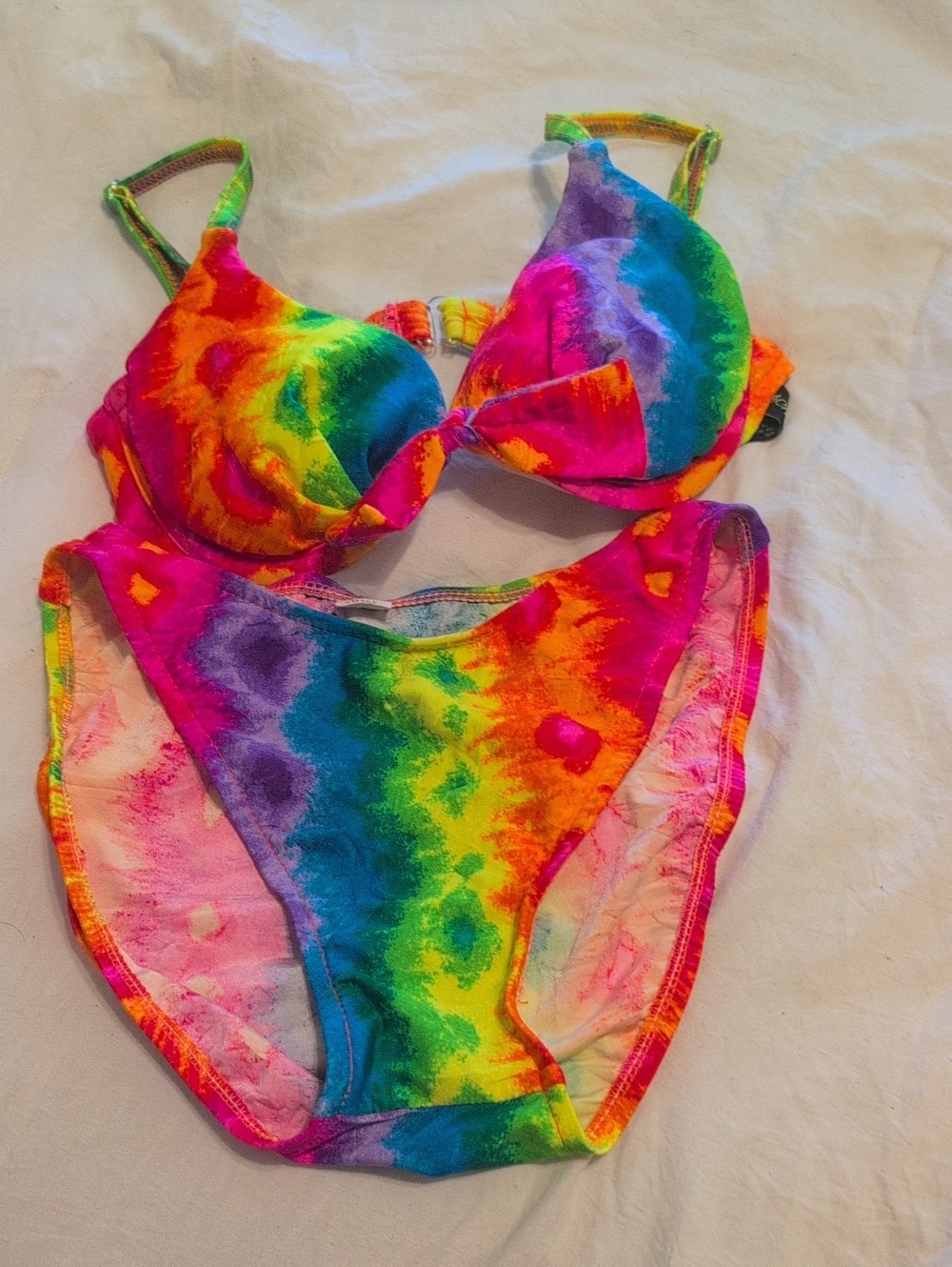 Vintage Retro Neon rainbow bikini Pushup Swim Vacation High Cut Colorful